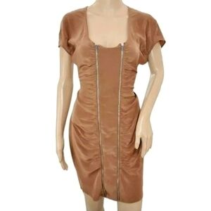 Ali Ro Anthropologie Silk Taupe Shift Dress with Double Zipper